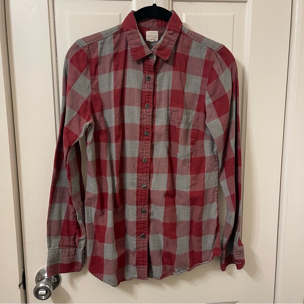 J. Crew Red and Gray checked Women's Button Down Shirt